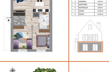 Rzut - Mieszkanie na sprzedaż 3 pokoje o powierzchni 73,91 m² - numer 8A1 w Osiedle Tymiankowe w Krzeptowie
