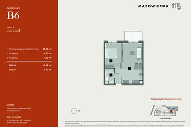 Rzut - Mieszkanie na sprzedaż 2 pokoje o powierzchni 41,42 m² - numer B6 w Mazowiecka 115