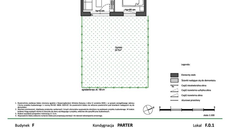 Rzut - Mieszkanie na sprzedaż 2 pokoje o powierzchni 32,4 m² - numer F.0.1 w Nowy Świat Ostoja etap II - EFG