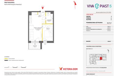 Rzut - Mieszkanie na sprzedaż 2 pokoje o powierzchni 36,25 m² - numer A.86 w Viva Piast 5