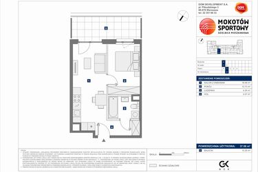 Rzut - Mieszkanie na sprzedaż 2 pokoje o powierzchni 37,58 m² - numer A.8 w Mokotów Sportowy 3.1