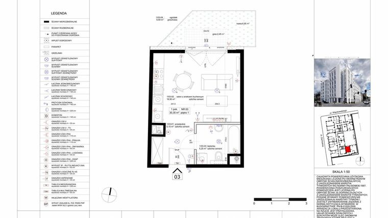 Rzut - Mieszkanie na sprzedaż 1 pokój o powierzchni 30,15 m² - numer 3 w Biała Kamienica