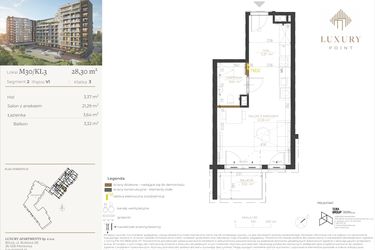 Rzut - Mieszkanie na sprzedaż 1 pokój o powierzchni 28,3 m² - numer M30/KL3 w LUXURY POINT