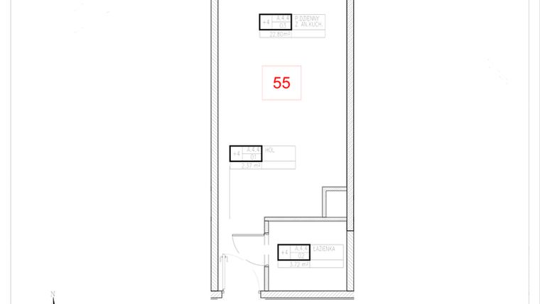 Rzut - Mieszkanie na sprzedaż 1 pokój o powierzchni 28,89 m² - numer A4-4 w Rezydencja Ogród Saski etap I i II