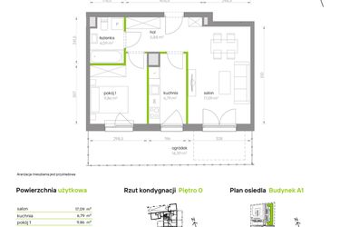 Rzut - Mieszkanie na sprzedaż 2 pokoje o powierzchni 43,71 m² - numer A1.0D93 w Bemowo Vita
