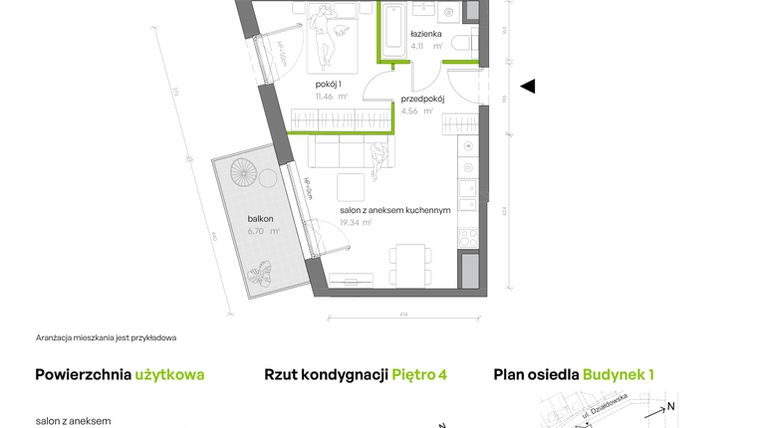 Rzut - Mieszkanie na sprzedaż 2 pokoje o powierzchni 39,47 m² - numer 1.04.M52 w Morska Vita
