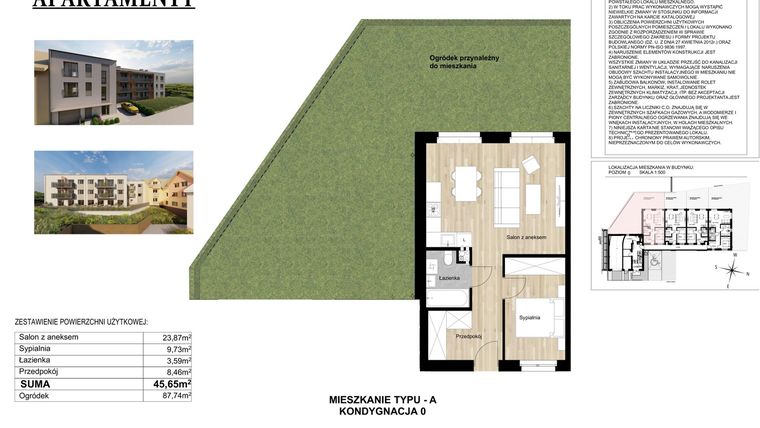 Rzut - Mieszkanie na sprzedaż 2 pokoje o powierzchni 45,65 m² - numer 4 w Słoneczne Warszewo