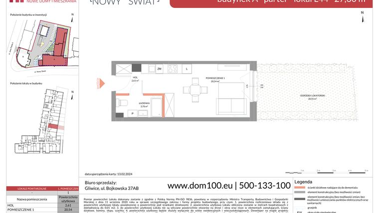 Rzut - Mieszkanie na sprzedaż 1 pokój o powierzchni 27,6 m² - numer L44 w Apartamenty Nowy Świat - inwestycyjne