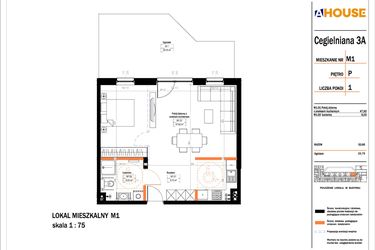 Rzut - Mieszkanie na sprzedaż 1 pokój o powierzchni 53,95 m² - numer 1 w Osiedle StaLove etap II
