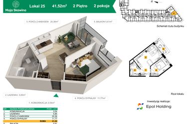 Rzut - Mieszkanie na sprzedaż 2 pokoje o powierzchni 41,52 m² - numer M25 w Moja Skawina