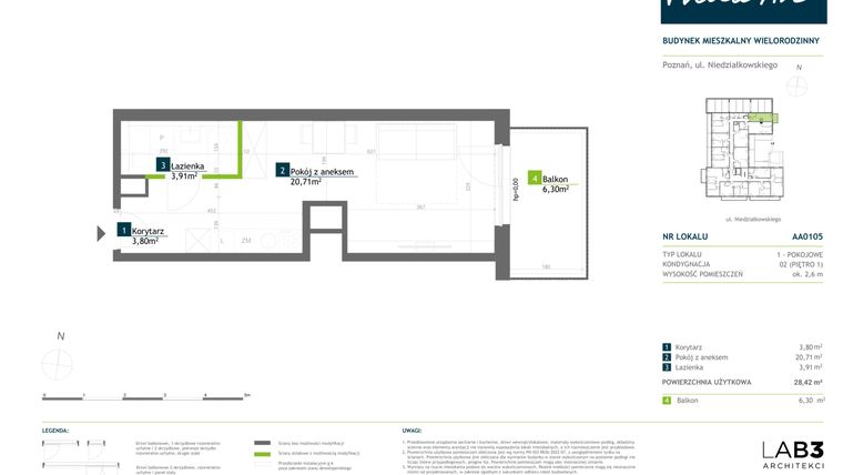 Rzut - Mieszkanie na sprzedaż 1 pokój o powierzchni 28,78 m² - numer AA0105 w Vilda Arte