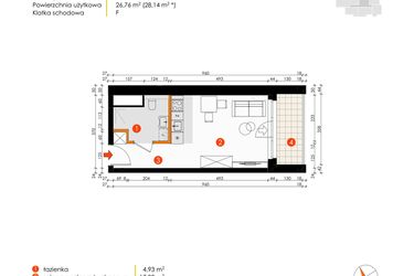 Rzut - Mieszkanie na sprzedaż 1 pokój o powierzchni 26,76 m² - numer F.1.1 w Platanowy Park etap IV