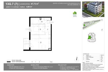 Rzut - Mieszkanie na sprzedaż 2 pokoje o powierzchni 47,73 m² - numer 13G.7 w Zielone Zamienie X