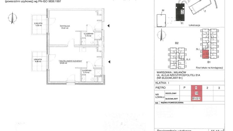 Rzut - Mieszkanie na sprzedaż 2 pokoje o powierzchni 55,13 m² - numer 10 w RZ21