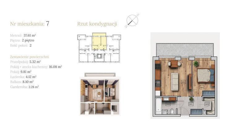 Rzut - Mieszkanie na sprzedaż 2 pokoje o powierzchni 37,61 m² - numer 51A.7 w Dębowa 51