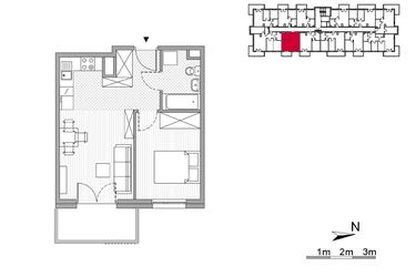 Rzut - Mieszkanie na sprzedaż 2 pokoje o powierzchni 36,85 m² - numer 31 w ul. Powstańców/os. Piastów bud. F