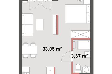 Rzut - Mieszkanie na sprzedaż 1 pokój o powierzchni 39,78 m² - numer A.06.17 w Żelazna 54