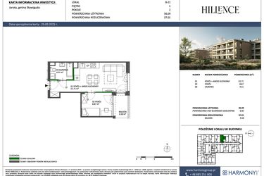Rzut - Mieszkanie na sprzedaż 2 pokoje o powierzchni 36,09 m² - numer B-21 w Hillence etap 2