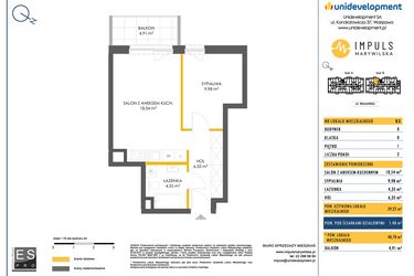Rzut - Mieszkanie na sprzedaż 2 pokoje o powierzchni 39,65 m² - numer B/83 w Impuls Marywilska