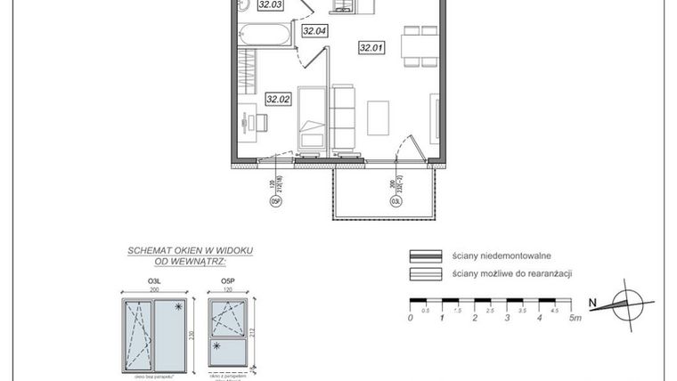 Rzut - Mieszkanie na sprzedaż 2 pokoje o powierzchni 36,21 m² - numer 7.A.32 w Urzeka bud. 6 i 7