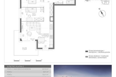 Rzut - Mieszkanie na sprzedaż 3 pokoje o powierzchni 58,08 m² - numer M42 w Apartamenty Przystań bud. F