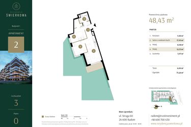 Rzut - Mieszkanie na sprzedaż 2 pokoje o powierzchni 48,43 m² - numer 2 w Rezydencja Świerkowa