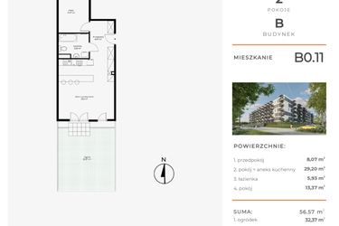 Rzut - Mieszkanie na sprzedaż 2 pokoje o powierzchni 56,57 m² - numer B0.11 w Enklawa Bukowa II