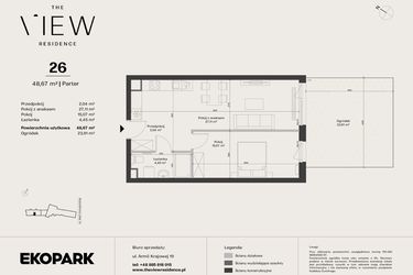Rzut - Mieszkanie na sprzedaż 2 pokoje o powierzchni 48,67 m² - numer 26 w The View