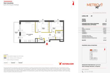 Rzut - Mieszkanie na sprzedaż 3 pokoje o powierzchni 58,05 m² - numer 29 w Metro Art 10
