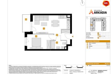 Rzut - Mieszkanie na sprzedaż 2 pokoje o powierzchni 40,44 m² - numer B1.12 w Osiedle Arkadia etap 2