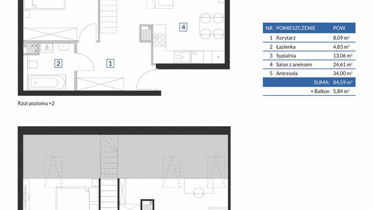 Rzut - Mieszkanie na sprzedaż 2 pokoje o powierzchni 84,59 m² - numer 7C10 w Osiedle Krzeptów VII