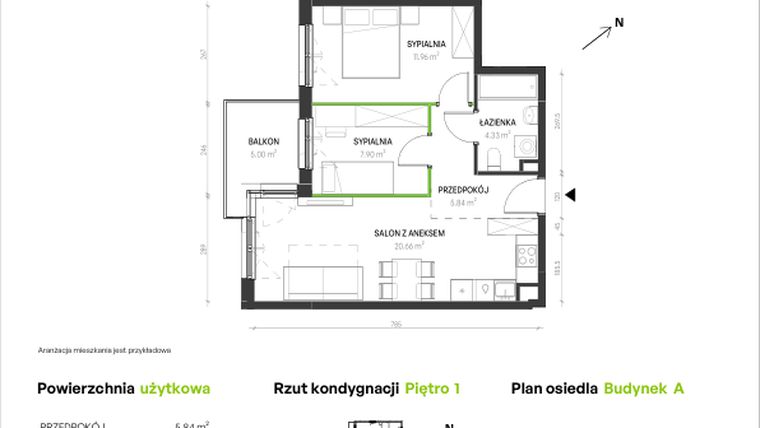 Rzut - Mieszkanie na sprzedaż 3 pokoje o powierzchni 50,69 m² - numer A/C/5 w Augustowska Vita