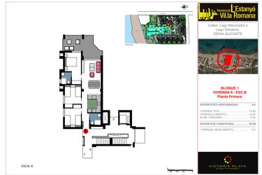 Rzut - Mieszkanie na sprzedaż 3 pokoje o powierzchni 90,99 m² - numer 1-B-6 w Residencial L 'Estanyo Vil.la Romana