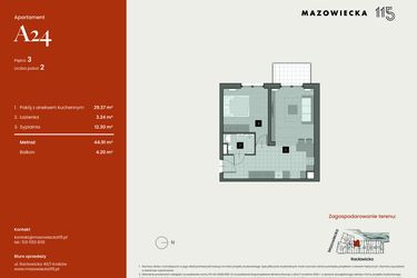 Rzut - Mieszkanie na sprzedaż 2 pokoje o powierzchni 44,91 m² - numer A24 w Mazowiecka 115