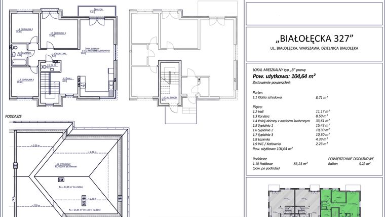 Rzut - Mieszkanie na sprzedaż 4 pokoje o powierzchni 104,64 m² - numer 3B w Białołęcka 327