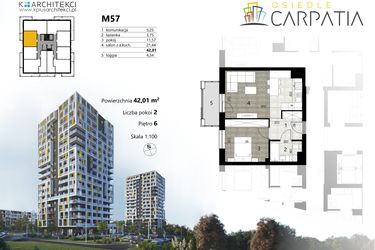 Rzut - Mieszkanie na sprzedaż 2 pokoje o powierzchni 42,01 m² - numer A2.57 w Osiedle Carpatia Etap II