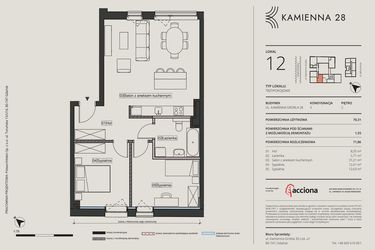 Rzut - Mieszkanie na sprzedaż 3 pokoje o powierzchni 71,79 m² - numer 28.12 w Kamienna 28