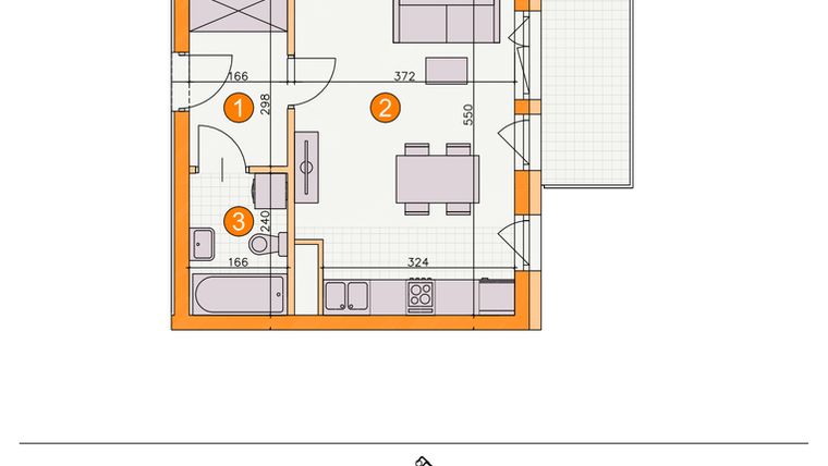 Rzut - Mieszkanie na sprzedaż 1 pokój o powierzchni 28,06 m² - numer BIII/B15 w Osiedle Bocianie Gniazdo 2