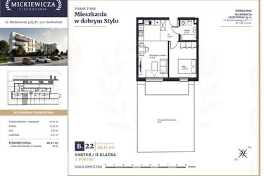 Rzut - Mieszkanie na sprzedaż 2 pokoje o powierzchni 40,41 m² - numer B22 w Mickiewicza
