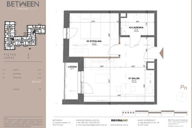Rzut - Mieszkanie na sprzedaż 2 pokoje o powierzchni 39,4 m² - numer 7 w BETWEEN