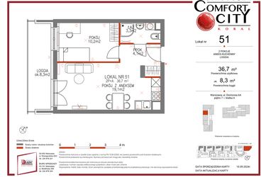 Rzut - Mieszkanie na sprzedaż 2 pokoje o powierzchni 36,7 m² - numer 51 w Comfort City Koral