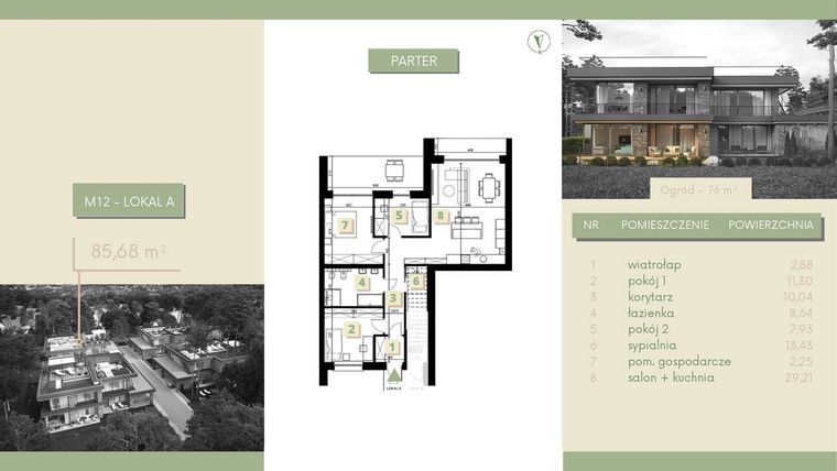 Rzut - Mieszkanie na sprzedaż 4 pokoje o powierzchni 85,68 m² - numer M12-1 w Morelife Apartments etap I i II