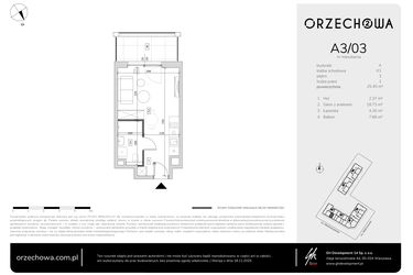 Rzut - Mieszkanie na sprzedaż 1 pokój o powierzchni 25,45 m² - numer A3-03 w Orzechowa 2