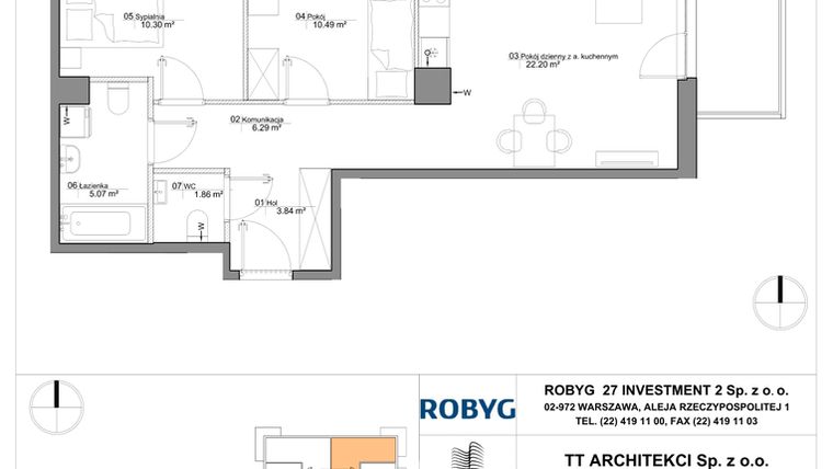 Rzut - Mieszkanie na sprzedaż 3 pokoje o powierzchni 60,05 m² - numer SU3/A/2/12 w Sady Ursynów III