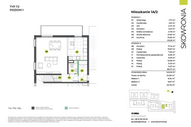Rzut - Mieszkanie na sprzedaż 5 pokoi o powierzchni 143,05 m² - numer 1AL/2 w Skowronia