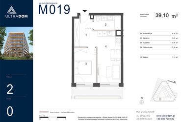 Rzut - Mieszkanie na sprzedaż 2 pokoje o powierzchni 39,1 m² - numer M019 w Ultradom