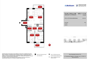 Rzut - Mieszkanie na sprzedaż 3 pokoje o powierzchni 65,33 m² - numer WR3 1/1/2/3k w Przystań Reymonta etap II