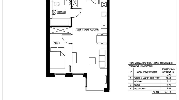 Rzut - Mieszkanie na sprzedaż 1 pokój o powierzchni 41,8 m² - numer 9 w Nowa Kurkowa