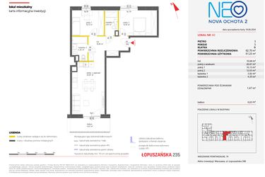 Rzut - Mieszkanie na sprzedaż 3 pokoje o powierzchni 62,7 m² - numer 60 w Neo Nova Ochota 2
