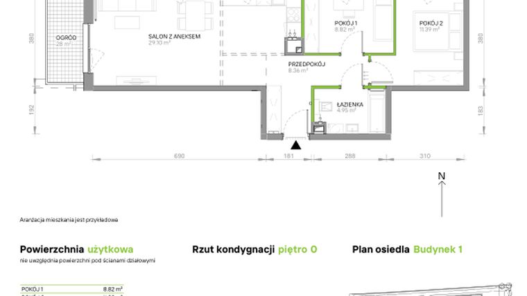 Rzut - Mieszkanie na sprzedaż 3 pokoje o powierzchni 62,62 m² - numer III.0/1/7 w Via Flora